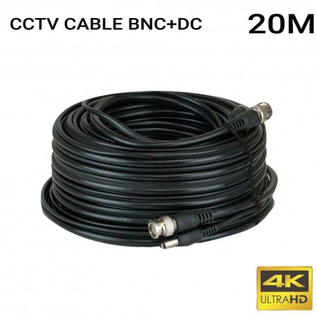 Καλώδιο CCTV (RG59+2x0.75mm) έτοιμο με βύσματα για κάμερες εώς 8MP 20 μέτρα μαύρο DCS-CCTV-BNC+DC-B-20